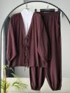 Arkası Boncuk İşlemeli Kimono Pantolonlu Takım_Kahve