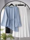 Asimetrik Kesim İnce Kuşaklı Poplin Tunik_Bebe Mavi