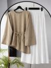 Asimetrik Kesim İnce Kuşaklı Poplin Tunik_Koyu Bej