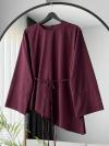 Asimetrik Kesim İnce Kuşaklı Poplin Tunik_Mürdüm