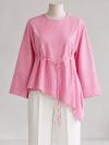 Asimetrik Kesim Çizgili İnce Kuşaklı Poplin Tunik_Pembe