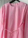 Asimetrik Kesim Çizgili İnce Kuşaklı Poplin Tunik_Pembe