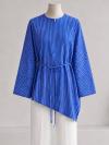 Asimetrik Kesim Çizgili İnce Kuşaklı Poplin Tunik_Saks