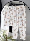 Ayıcık Desenli Kurdeleli Pijama Takımı_Ekru
