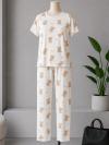 Ayıcık Desenli Pijama Takımı_Ekru