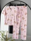 Ayıcık Kafa Desenli Kurdeleli Pijama Takımı_Açık Pembe