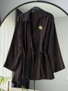 Bağlamalı Broşlu Modal Kimono_Koyu Kahve