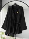 Bağlamalı Broşlu Modal Kimono_Siyah