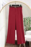 Beli Kemerli Boru Paça Double Pantolon_Bordo
