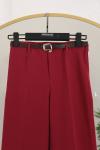 Beli Kemerli Boru Paça Double Pantolon_Bordo