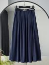 Beli Kemerli Pileli Tencel Etek_Lacivert