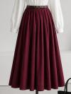 Beli Kemerli Pileli Tencel Etek_Bordo