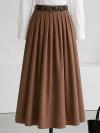 Beli Kemerli Pileli Tencel Etek_Latte