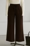 Beli Lastikli Bağlamalı Rahat Kalıp Gabardin Pantolon_Kahve