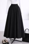 Beli Lastikli Pileli Diogonel Tencel Etek_Siyah