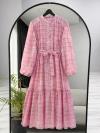 Boydan Düğmeli Desenli Tencel Vual Elbise_Pembe