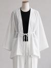 Çift Cepli İnce Kuşaklı Müslin Kimono_Ekru