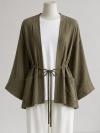 Çift Cepli İnce Kuşaklı Müslin Kimono_Haki