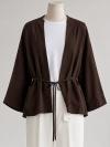 Çift Cepli İnce Kuşaklı Müslin Kimono_Kahve
