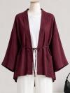 Çift Cepli İnce Kuşaklı Müslin Kimono_Mürdüm