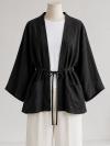 Çift Cepli İnce Kuşaklı Müslin Kimono_Siyah