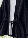 Çift Cepli İnce Kuşaklı Müslin Kimono_Siyah