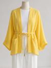Çift Cepli Kuşaklı Müslin Kumaş Kimono_Sarı