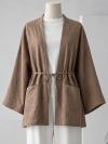 Çift Cepli Kuşaklı Müslin Kumaş Kimono_Koyu Bej
