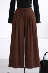 Çift Pileli Diogonel Tencel Palazzo Pantolon_Kahve