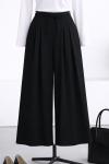 Çift Pileli Diogonel Tencel Palazzo Pantolon_Siyah
