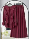 Fırfırlı Bağlamalı Pantolonlu Şifon Takım_Bordo