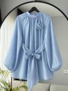 Gül Aksesuarlı Bağlamalı Tencel Tunik_Bebe Mavi