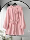 Gül Aksesuarlı Bağlamalı Tencel Tunik_Pembe