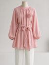 Gül Aksesuarlı Bağlamalı Tencel Tunik_Pembe