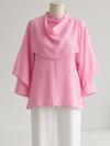 Hakim Yaka Pelerinli Oversize Bluz_Pembe