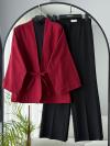 İnce Kuşaklı Kanvas Kimono_Bordo