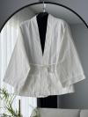 İnce Kuşaklı Kanvas Kimono_Ekru