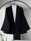 İnce Kuşaklı Kanvas Kimono_Siyah