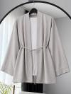 İnce Kuşaklı Çilek Kimono_Açık Gri