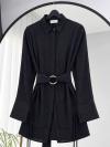 Kendinden Çizgili Tokalı Parçalı Lilyum Tunik_Siyah