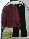 Kolları Bağlamalı Fiyonklu Oversıze Poplin Gömlek_Bordo