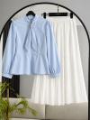 Kravat Toka Detaylı Poplin Bluz_Bebe Mavi