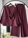 Omuzu Broşlu Parçalı Tencel Pantolonlu Takım_Mürdüm