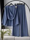 Omuzu Broşlu İnce Kuşaklı Tencel Pantolonlu Takım_İndigo