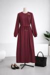 Omuzu Tokalı Gabardin Elbise_Mürdüm