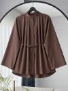 Önü Arkası Dikişli İnce Kuşaklı Oversıze Poplin Gömlek_Açık Kahve