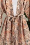 Oversıze Şal New Desenli Kuşaklı Uzun Kimono_Bej