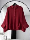Patı Düğmeli Volanlı Oversıze Tül Bluz_Bordo
