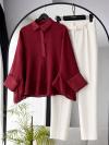 Patı Düğmeli Volanlı Oversıze Tül Bluz_Bordo
