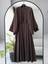 Pelerinli İkili Diogonel Tencel Elbise_Kahve